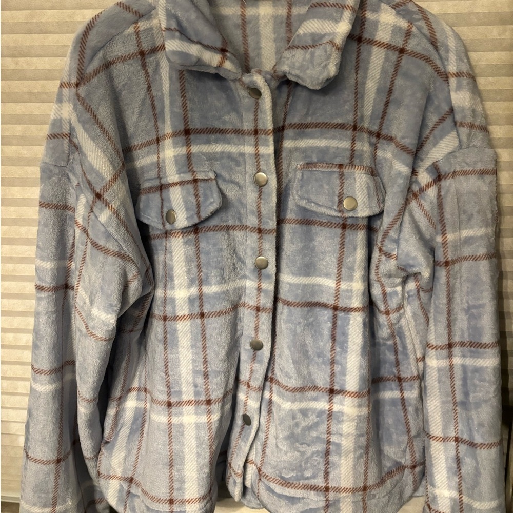 Plaid Utility Jacket in Blue and White size large